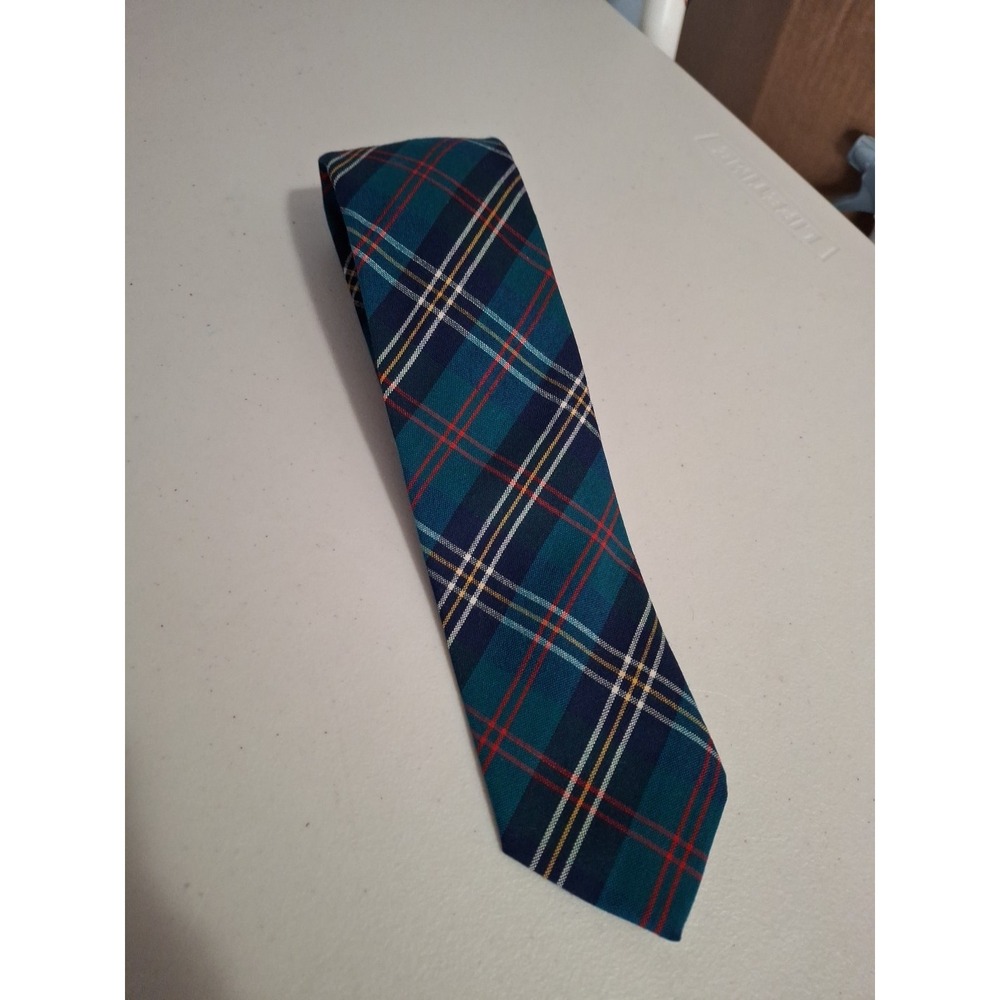 Vtg Pendleton Neck Tie 100% Virgin Wool Tartan Plaid Made‎ in the USA Green Blue